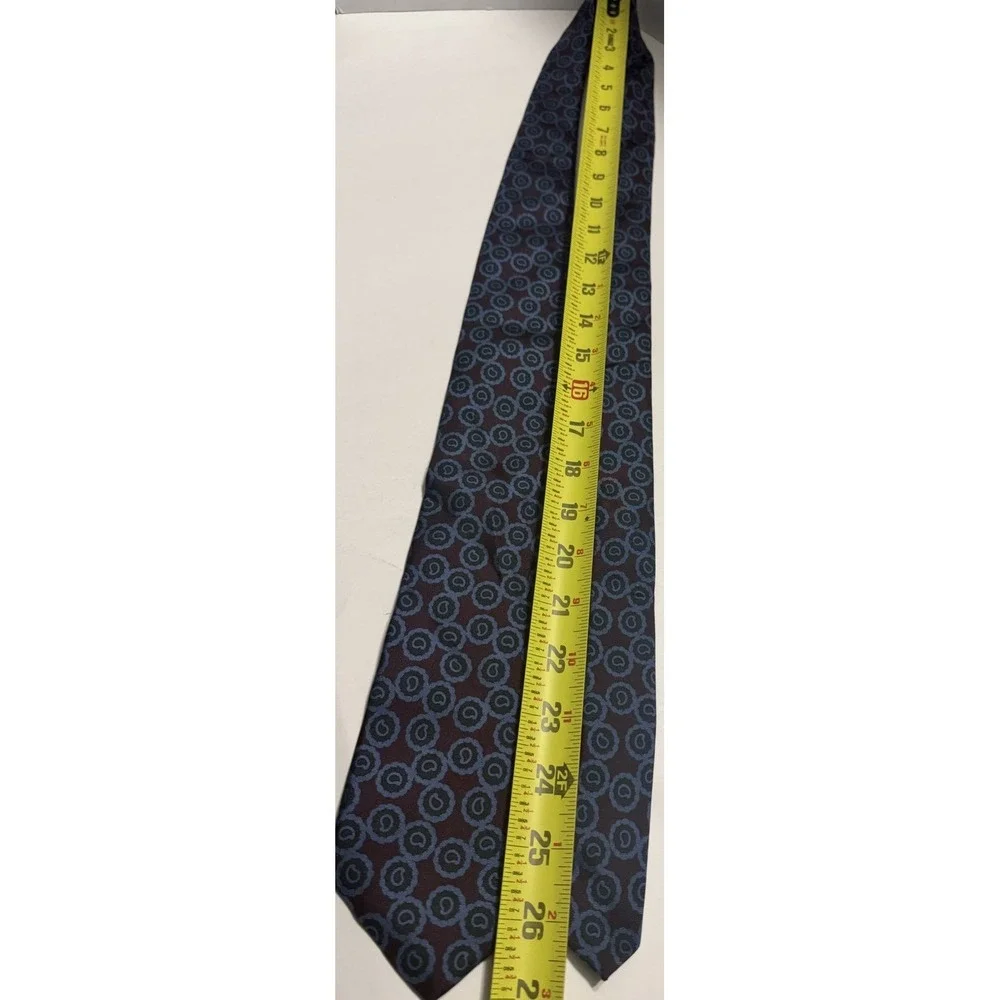 Chaps Ralph Lauren Mens Silk Necktie Burgundy Blue Geometric Paisley Made in USA